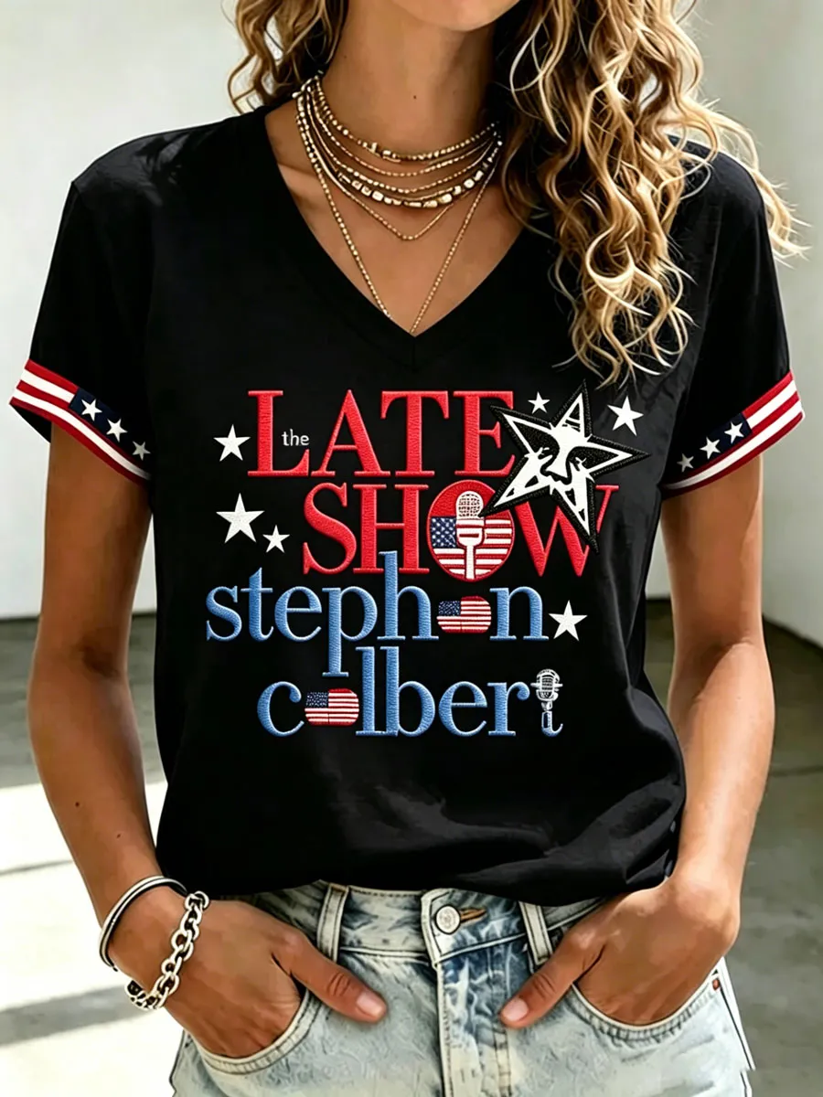 Women'S Short Sleeved V-Neck Casual T-Shirt