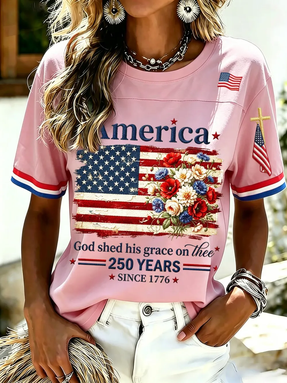 Women's 250th Anniversary Print V-Neck Top