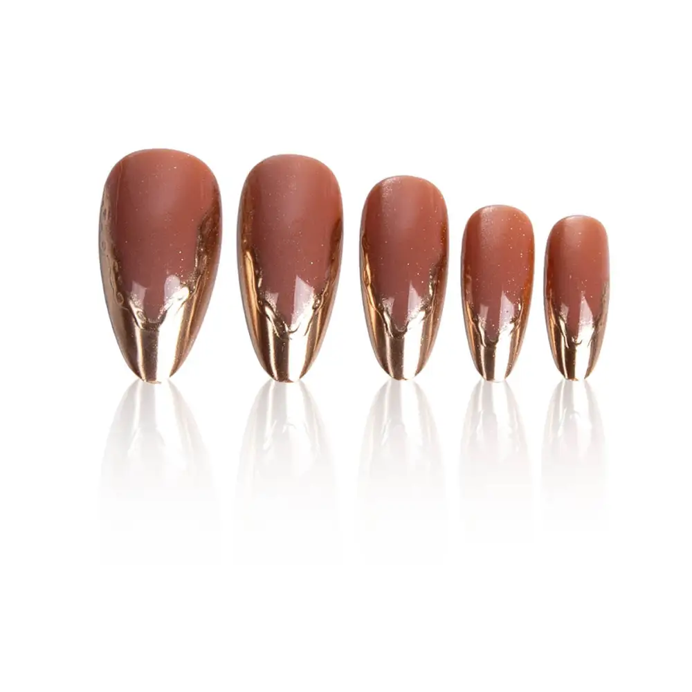 Nailhour 24Pcs Nude Cat Eye Medium Almond Press On Nails