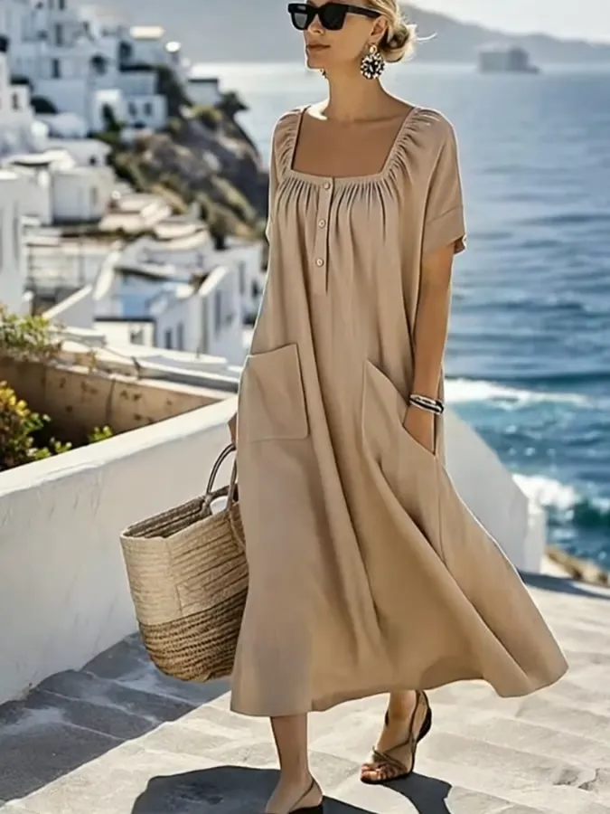 Solid Colour Dress Code Women'S Casual Solid Color Dress - linendrs