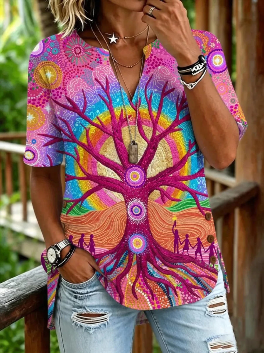 Women's Retro Dotted Art Short-Sleeve Shirt