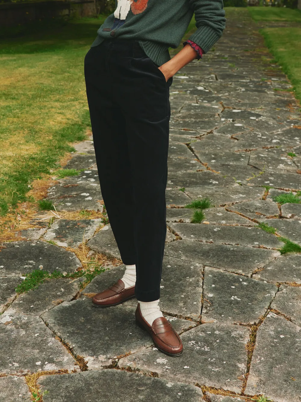 Navy Corduroy Tapered Trousers