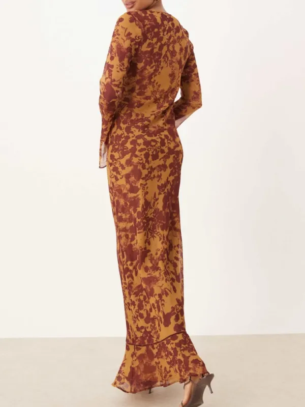 Abstract Floral Print Scoop Neck Dress