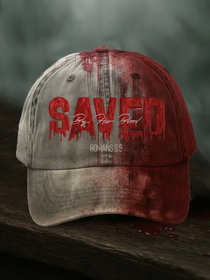 Unisex Vintage Saved By His Blood Print Hat