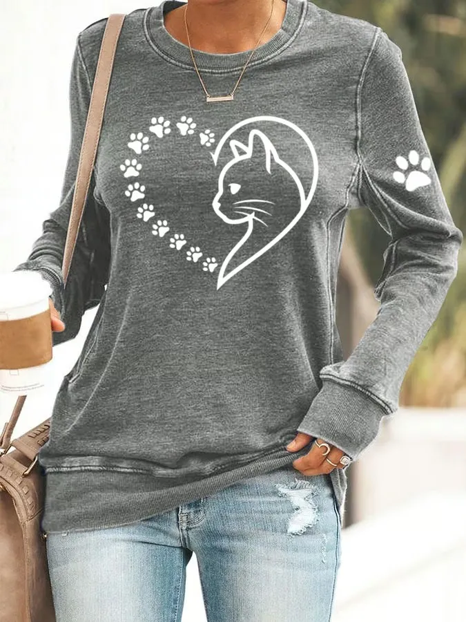 Women's Heart Paw Print Sweatshirt