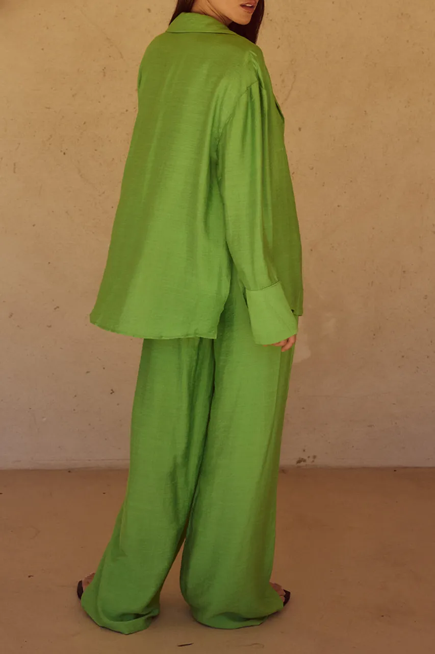 Vibrant Green High Waisted Wide Leg Pants