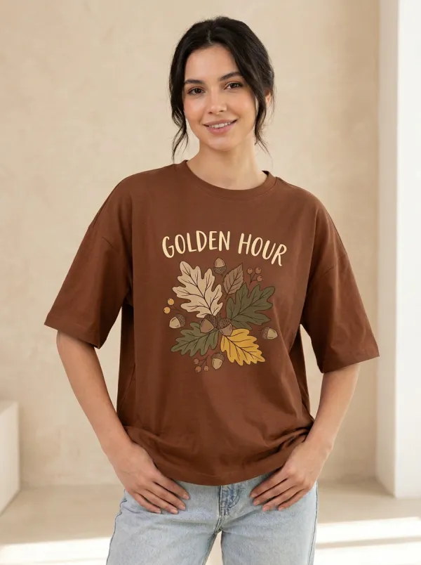 Acorn Leaf Printed Women's Graphic T-Shirt