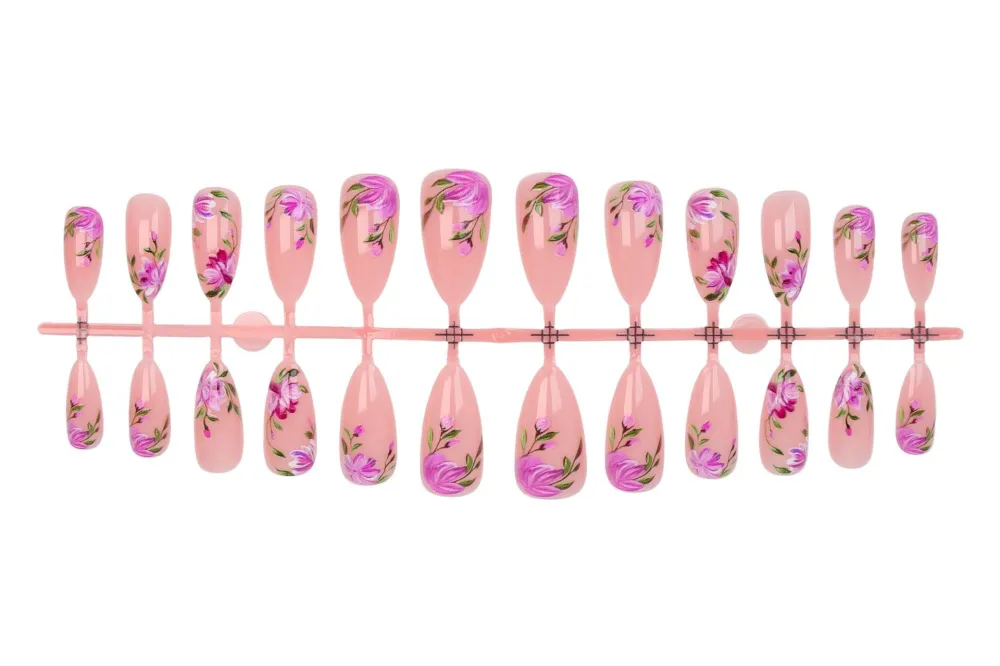 Nailhour 24Pcs Nude Floral Vintage Medium Almond Press On Nails