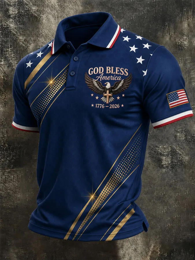 Men'S Retro American Patriots Independence Day 250Th Anniversary Commemorative Lapel Short Sleeved Shirt