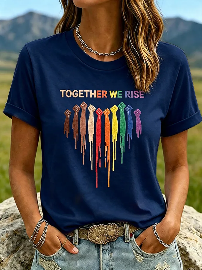 Women'S Together We Rise Rainbow Fist Print Tie Dye Casual T-Shirt