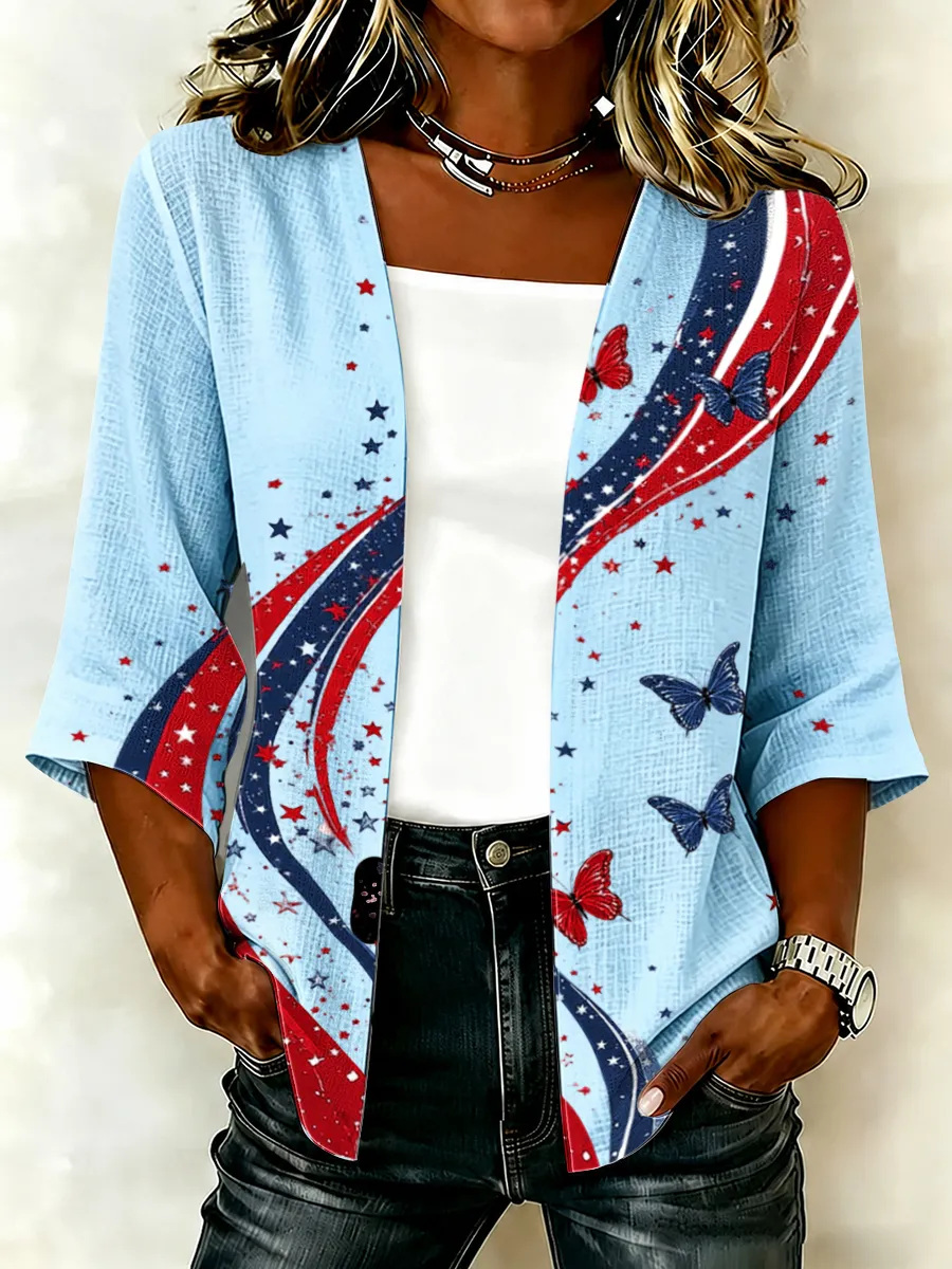 Women'S Casual Loose Independence Day Patriotic Cardigan