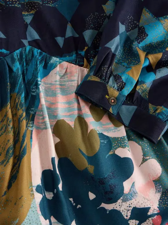 Midi Printed Dress In Teal Print
