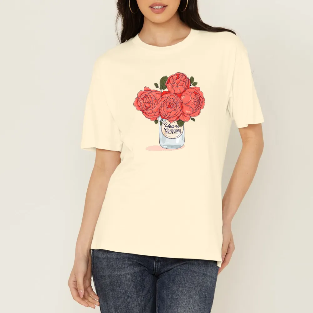 Red Roses In A Glass Bottle Printed Casual T-Shirts