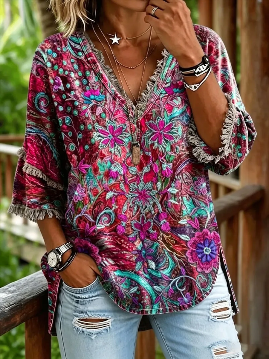 Women'S Casual Floral Print Top