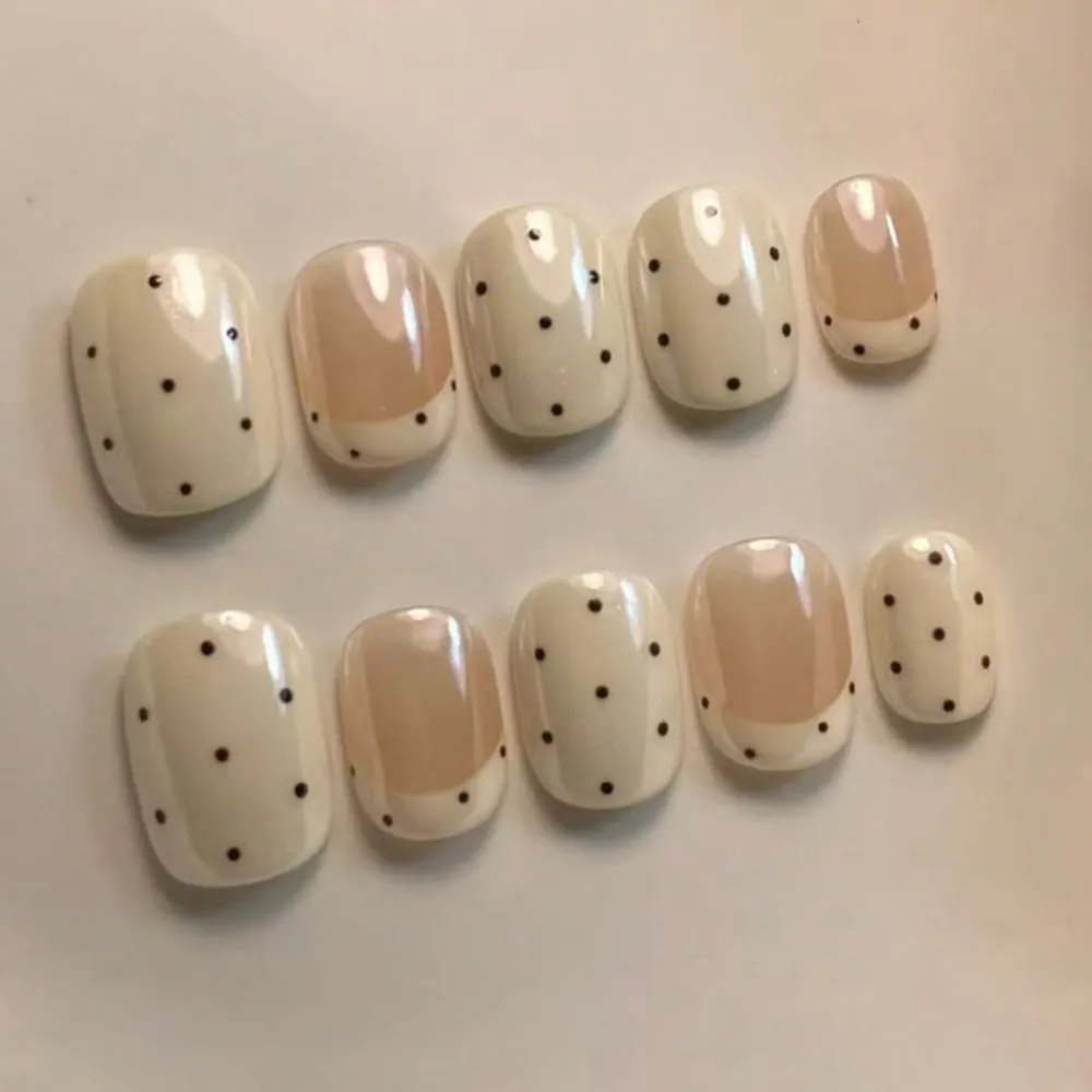 Nailhour 10Pcs Vintage French Handmade Short Oval Press On Nails