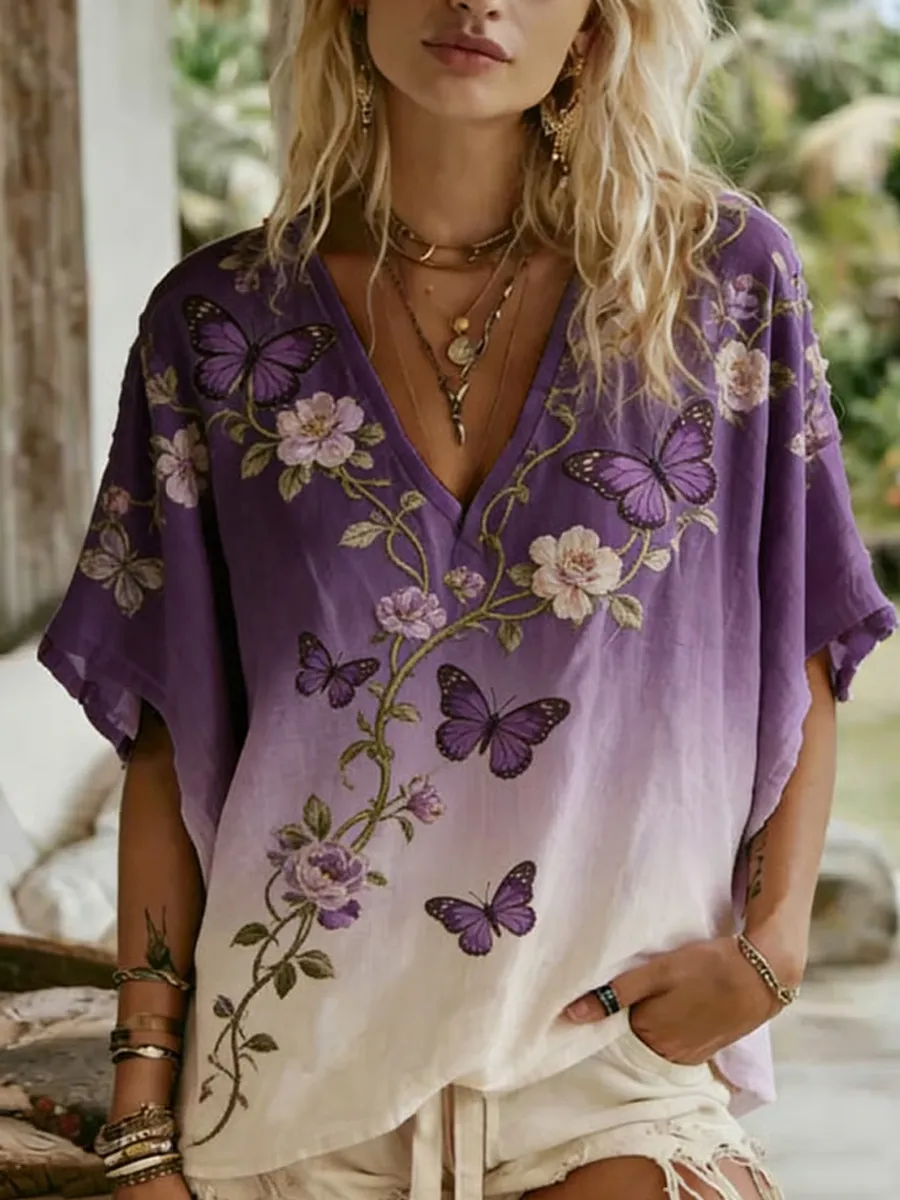 Women's Casual Embroidered Top
