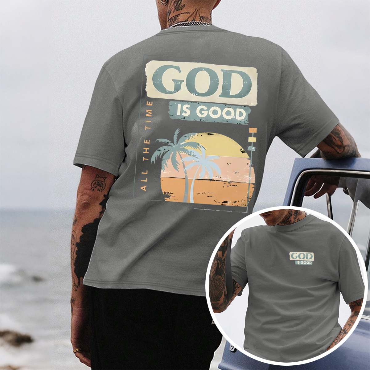 Tropical Sunset Faith Themed Graphic T-Shirt