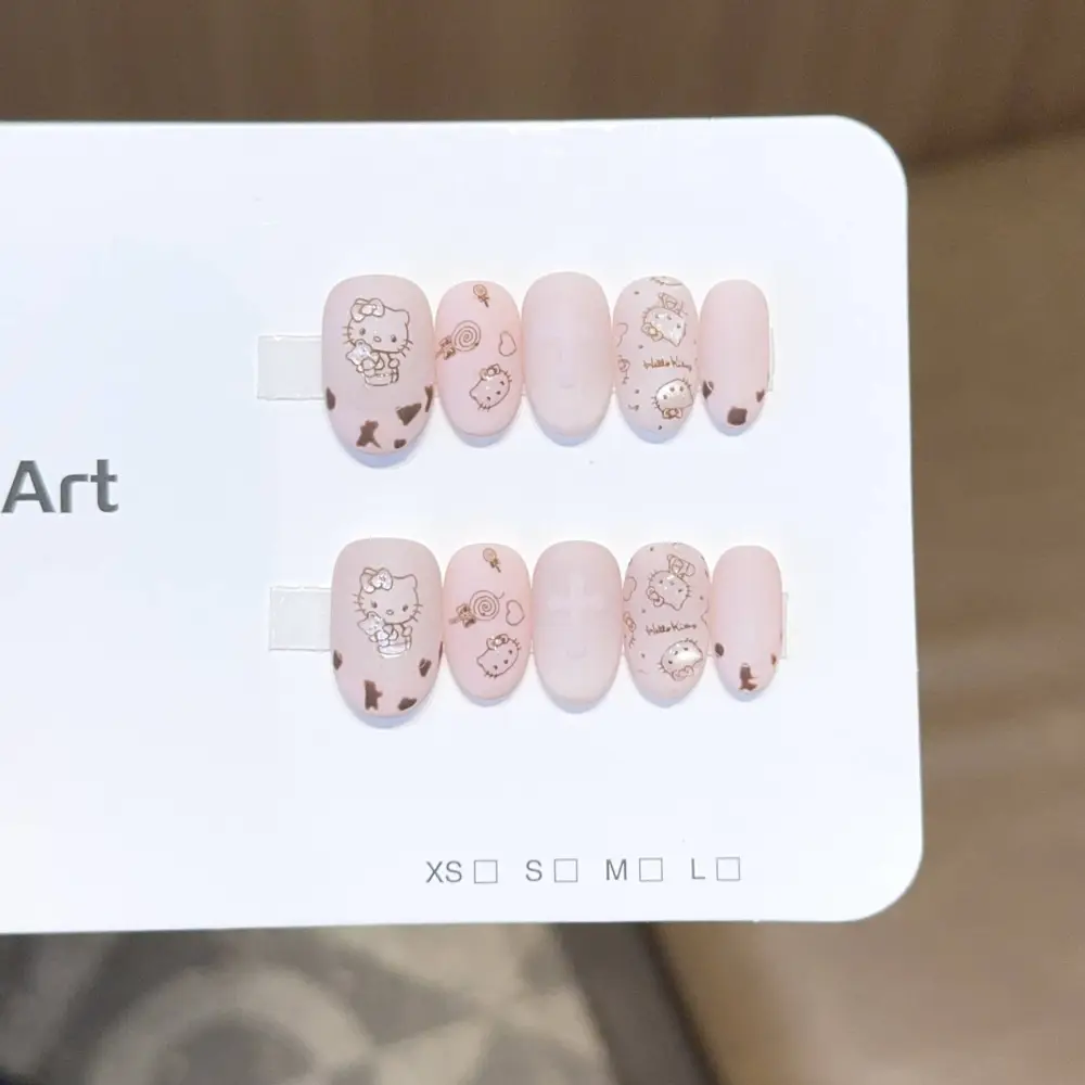 Nailhour Handmade 10Pcs French Cat Short Oval Press On Nails