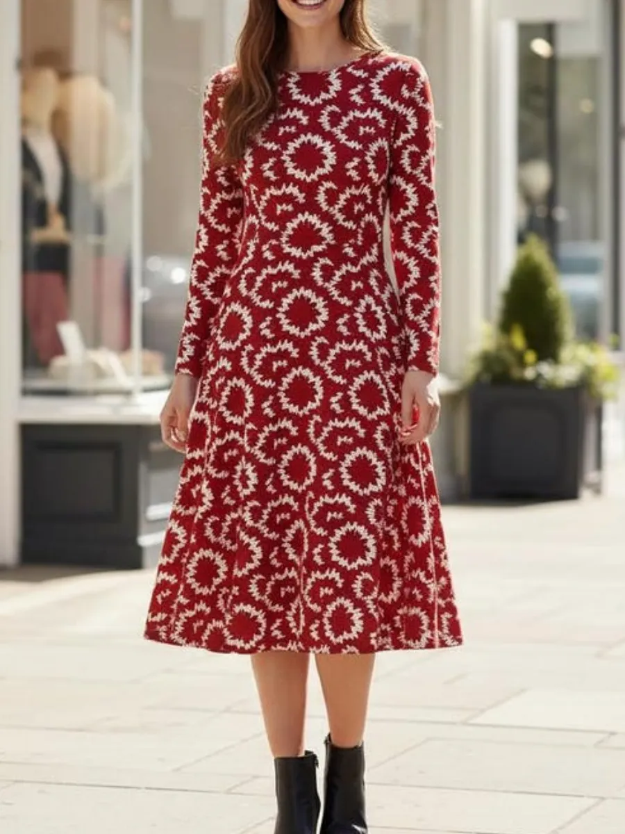 Elegant Printed Long Sleeve Dress