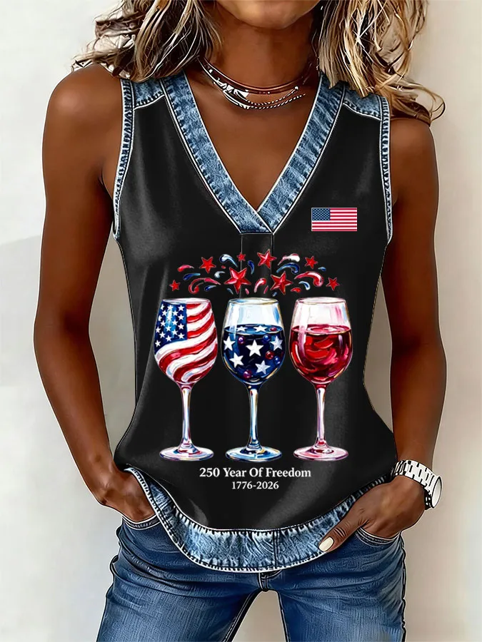 Women'S America Flag Printed Casual Vest