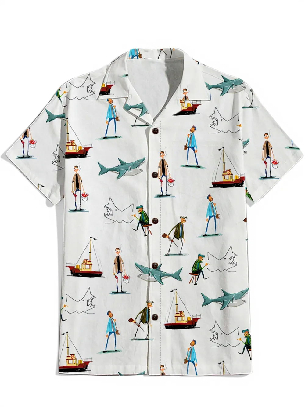 Shark Ship And People - 100% Cotton Shirt