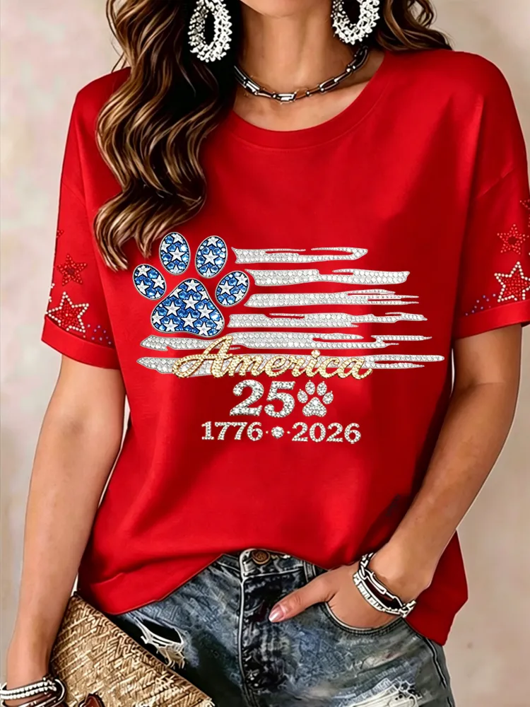 Women's casual American 250th anniversary celebration printed short sleeved T-shirt