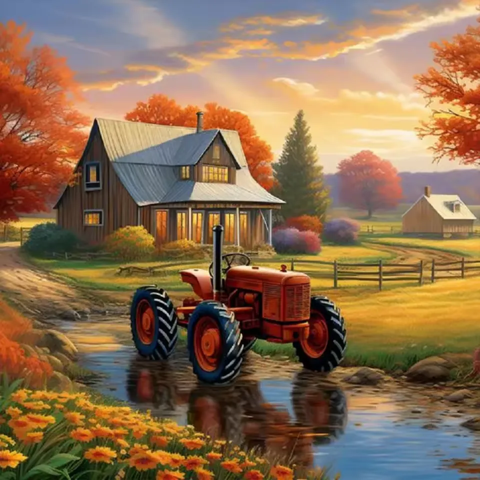 DIY Full Round Drill Diamond Painting Country House Kit