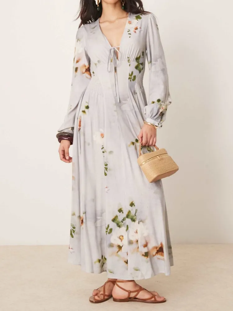 Tied Front V-Neck Maxi Dress