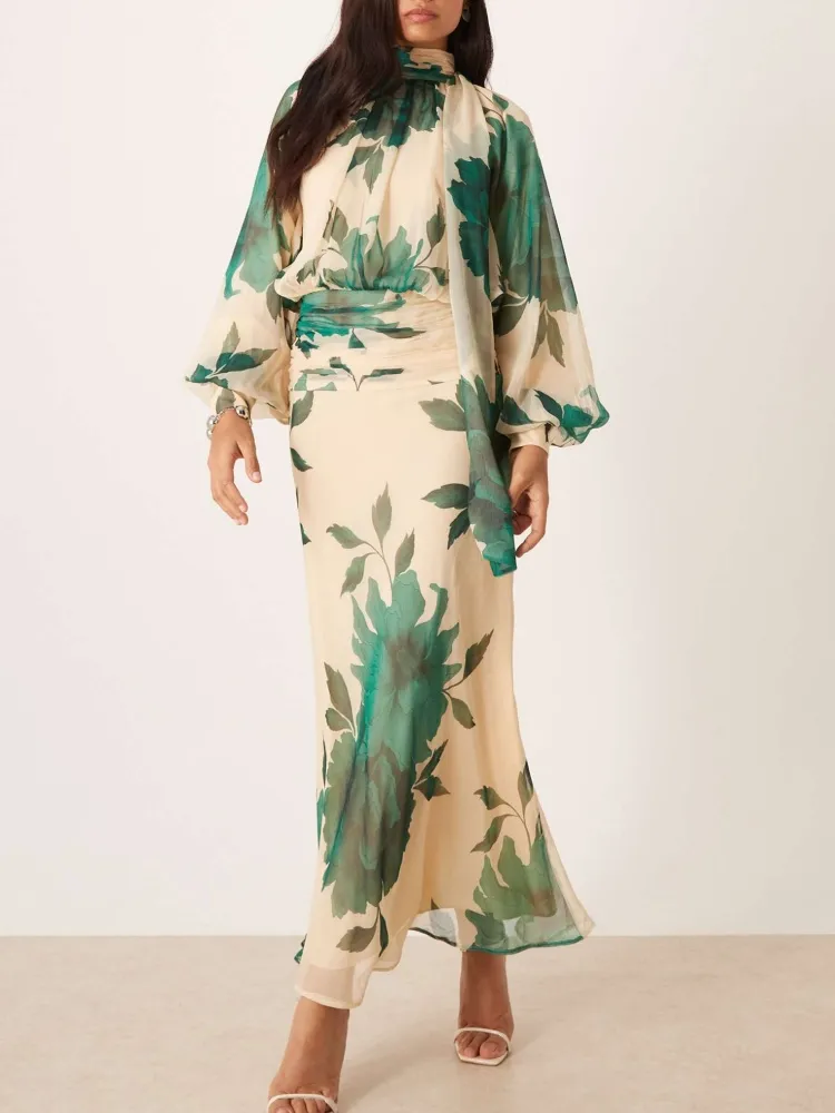 Printed High Neck Dress