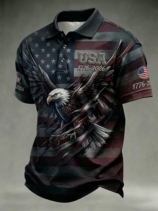 Men's America's 250th Anniversary Stand For The Flag Kneel For The Cross Faith Christian Cross Print POLO Shirt