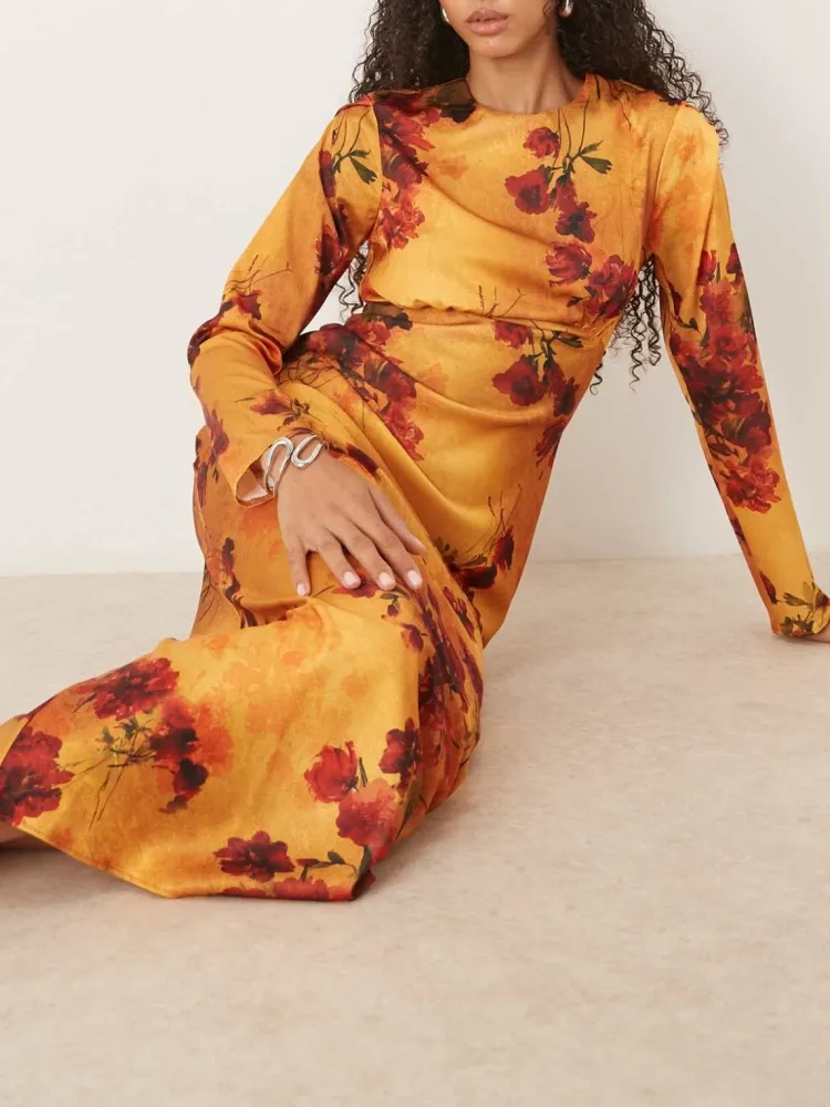 Satin Floral Midi Dress