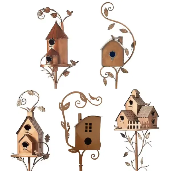 Birdhouse Garden Stakes Metal Bird House