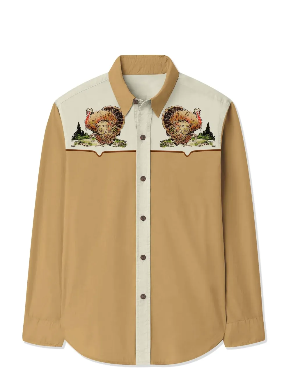 Fall Thanksgiving Turkey Printed Hawaiian Shirt For Men Button-down Shirt Long Sleeve 100% Cotton Shirt