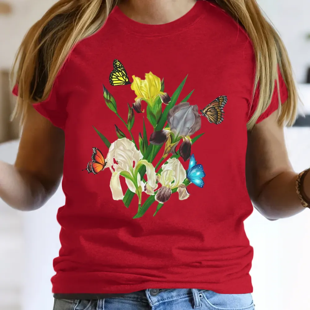 Butterfly And Iris Floral T-Shirt