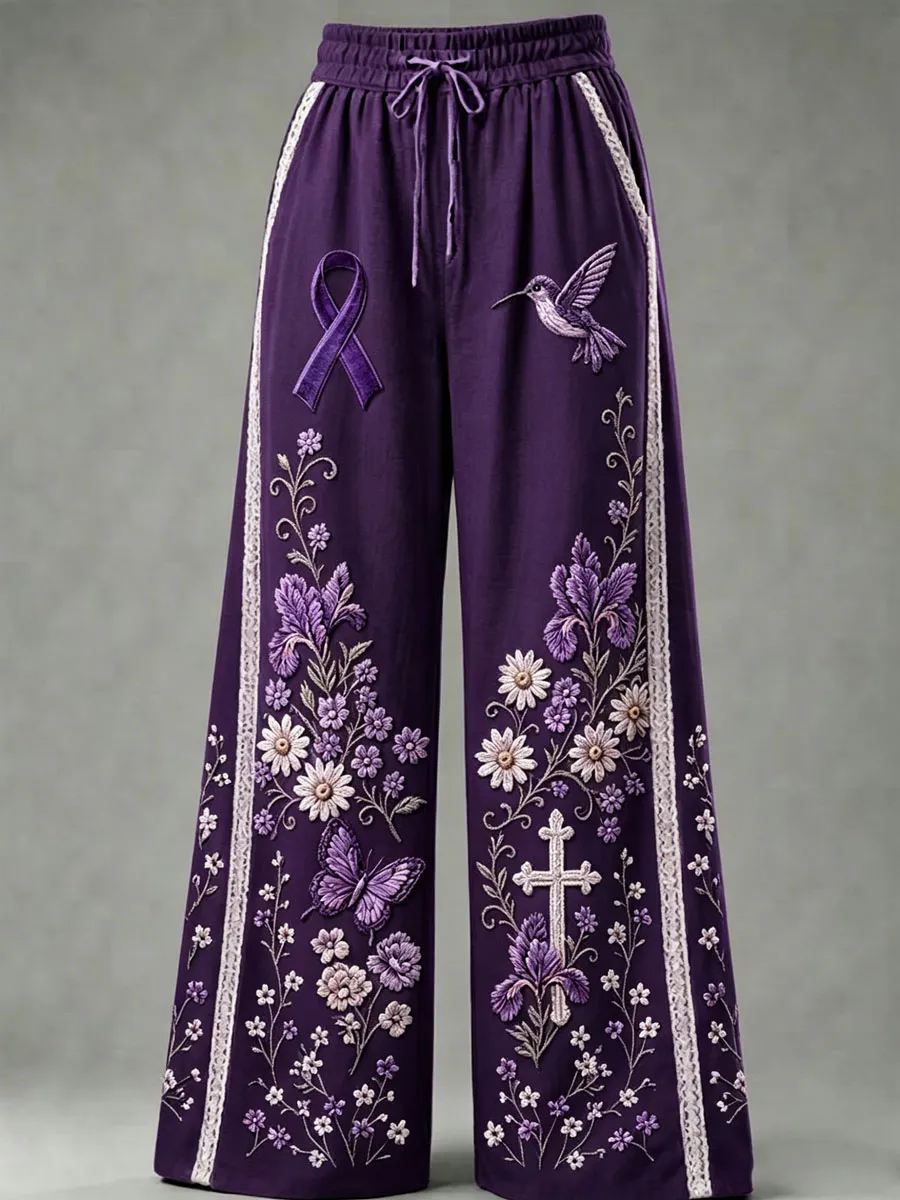 Women's Floral Print Embroidered Palazzo Pants