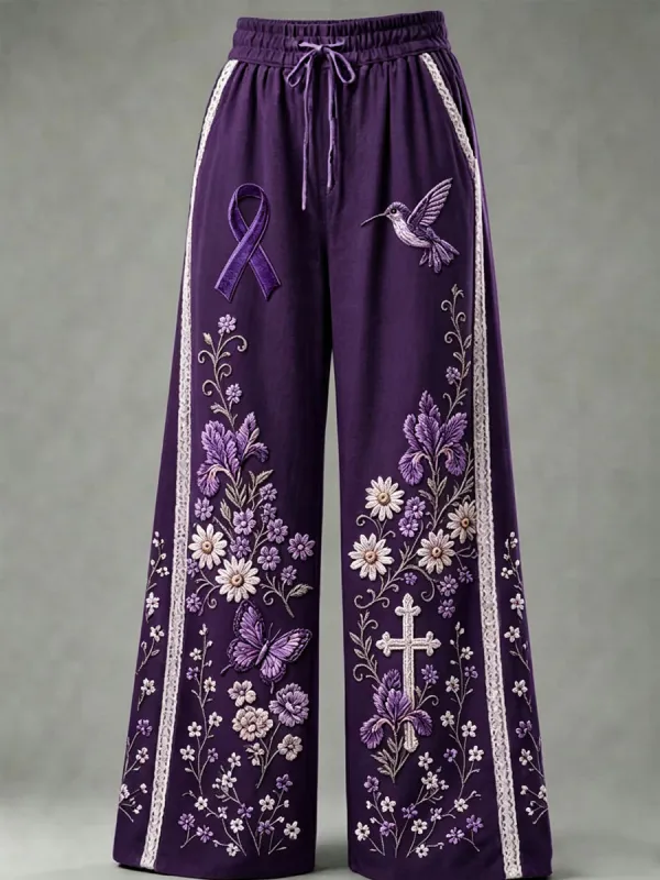 Women's Floral Print Embroidered Palazzo Pants