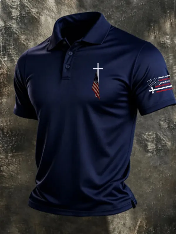 Men'S Cross flag Print Casual Polo Shirt