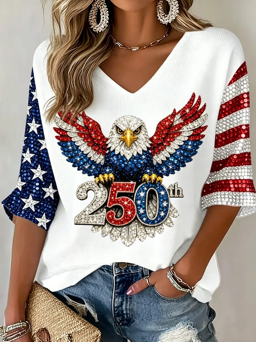Women's 250th Anniversary Of The United States Printed V-Neck Top