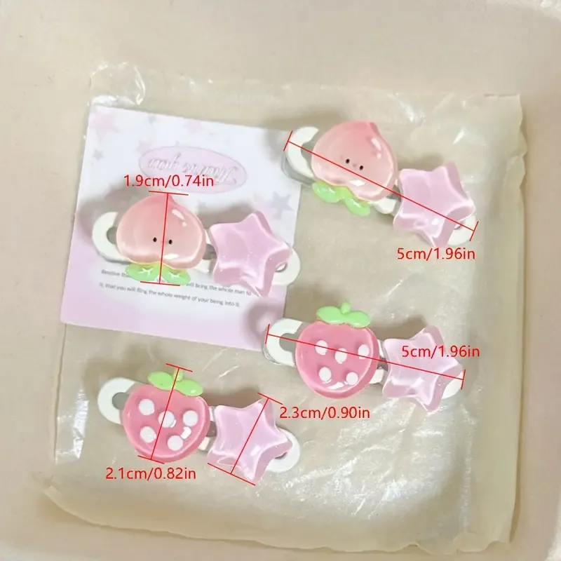 Cute Style Peach Strawberry Star Hair Clips Set