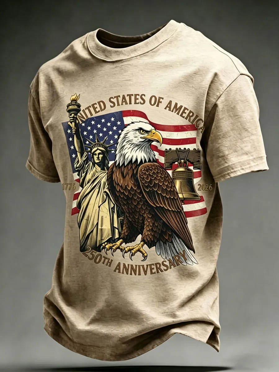 Men'S Retro America 250 National Flag Print Casual T Shirt