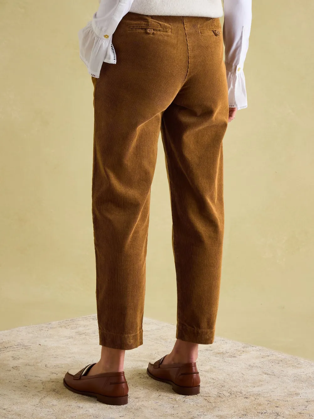 Casual Style Brown Corduroy Tapered Trousers
