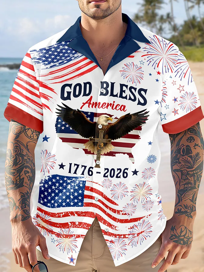 Men's  250 Years Day Printed Casual Collar Shirt