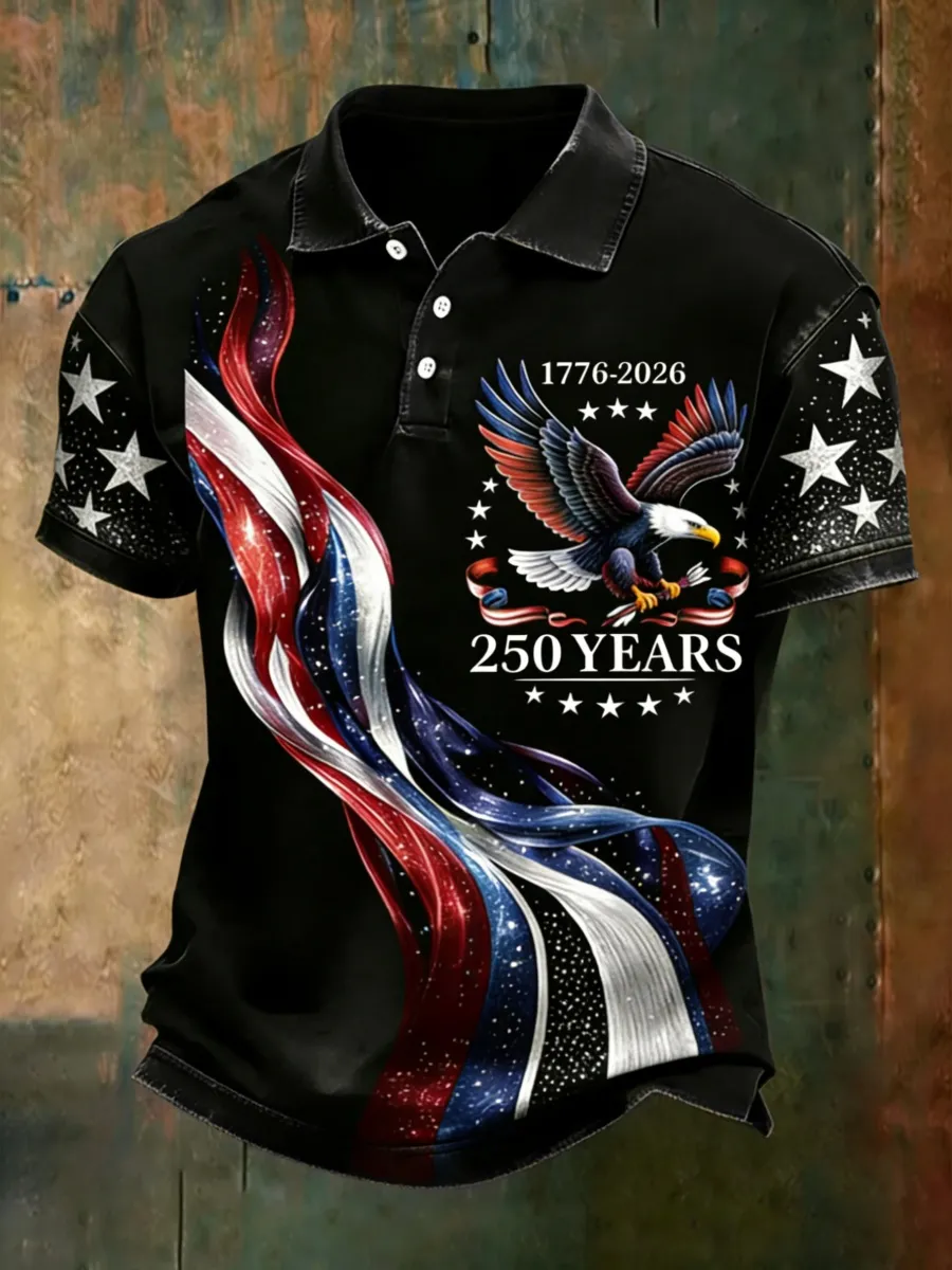 Retro American 250th Anniversary Print Men's Polo Shirt