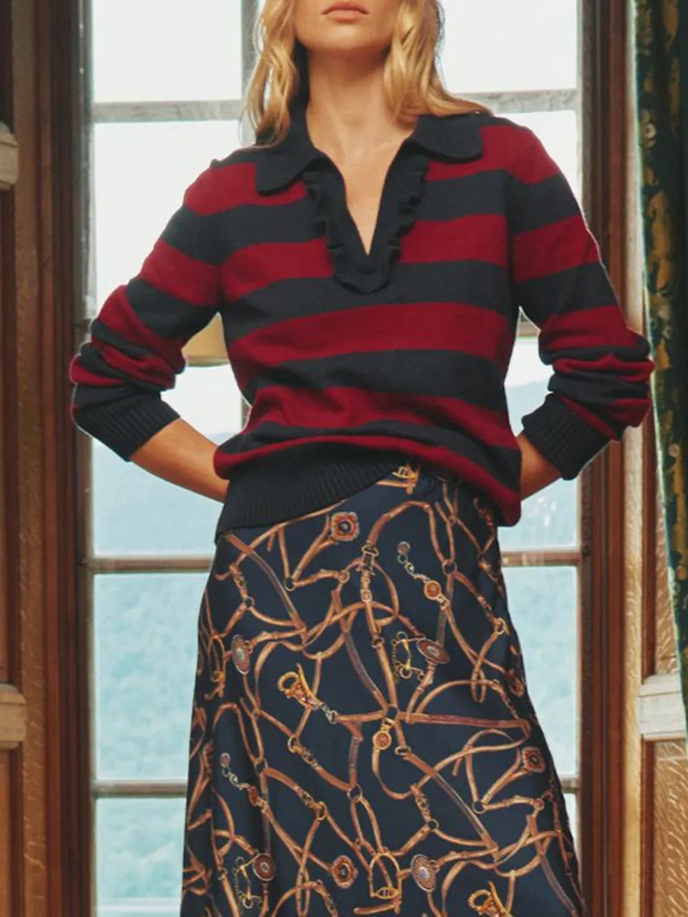 Striped V-Neck Striped Jumper