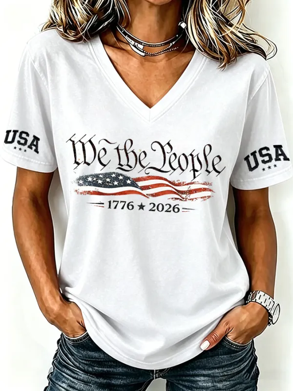 Women'S Retro Independence Day Printed Casual Short Sleeved T-Shirt