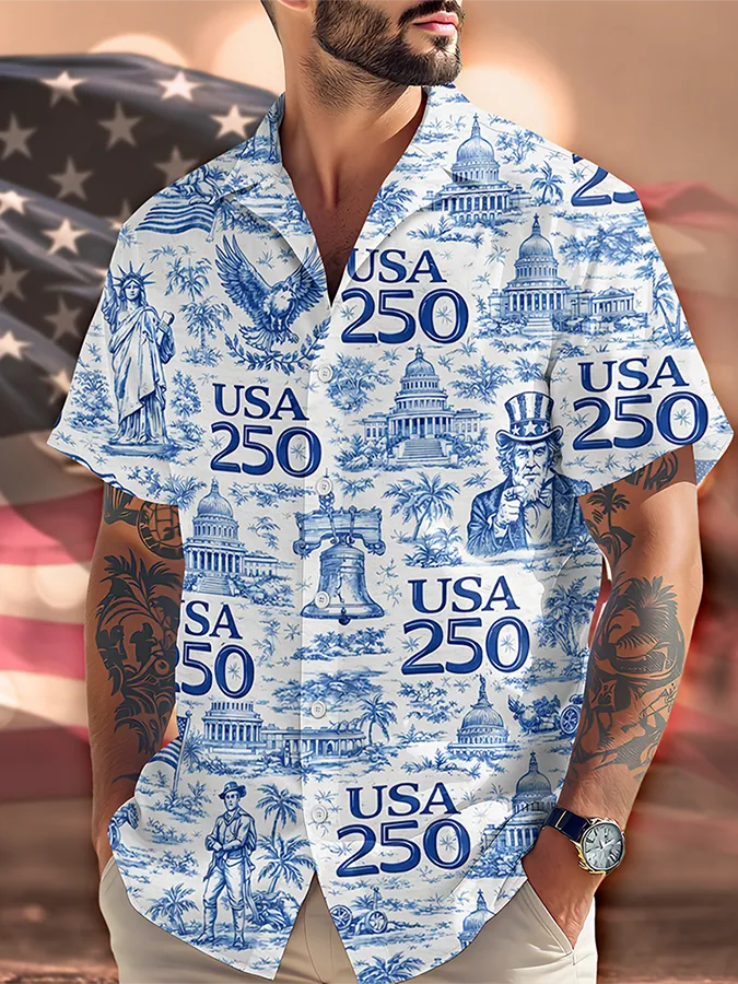 Men's  250 Years Day Printed Casual Collar Shirt