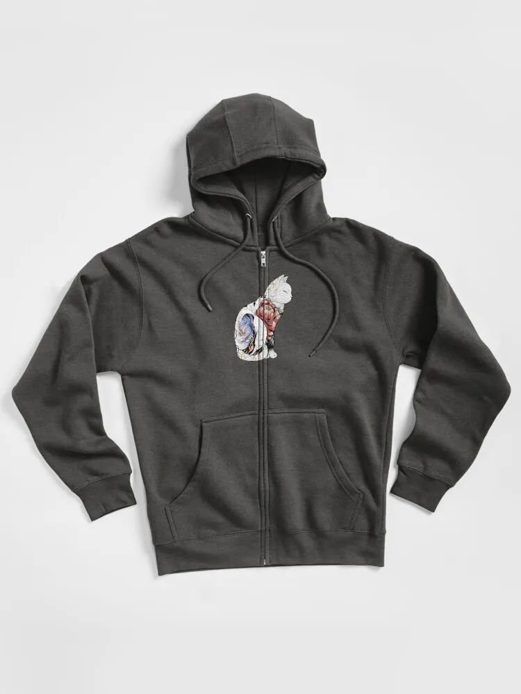 Kitsune Cat Tattoo Zipped Hoodie