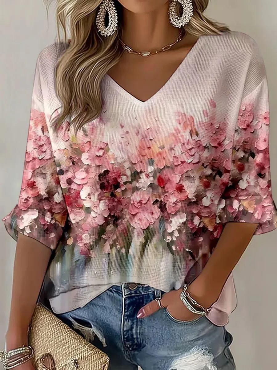 Women's Cherry Blossom Festival V-Neck Tops
