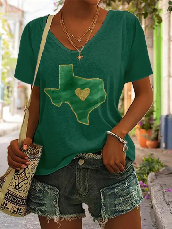Women's Retro Prayers For Camp Mystic Texas Strong Print V-Neck T-Shirt