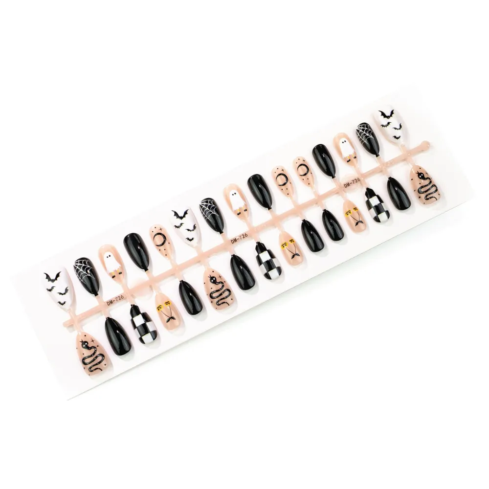 Nailhour 30Pcs High-end Painting Pumpkin Ghost Halloween Short Almond Press On Nails